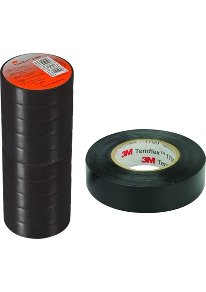Temflex 1300E Siyah 10'lu Paket Pvc Izole Bant 0.13X19X0.1M Izole Elektrik Bandı