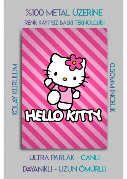 Metal Baskı - Hello Kitty, Pembe Temalı, Parlak Poster fiyatları
