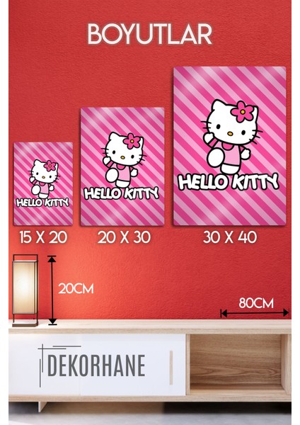 Metal Baskı - Hello Kitty, Pembe Temalı, Parlak Poster fırsatları