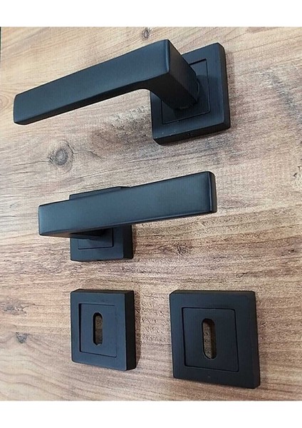 Avanti (Oda Tipi) Mat Siyah Kare Rozetli Kapı Kolu / 40MM Oda Kapı Kilidi / Kol Kilit Full Set