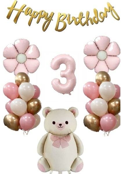 Retro Fiyonklu Ayıcık Temalı Yaş Balon Set