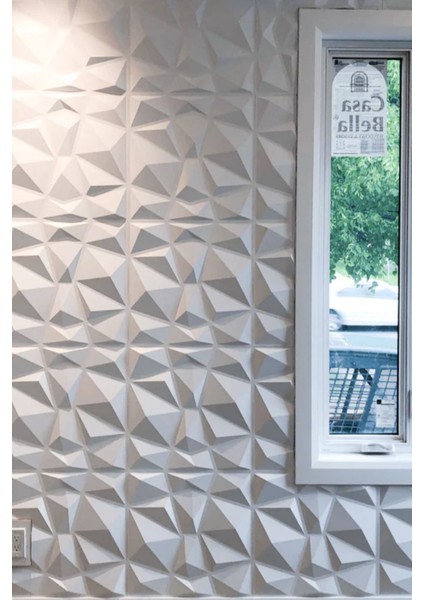 Kendinden Yapışkanlı Duvar Kağıdı Esnek Köpük Paneli 3D Boyutlu Piramit Desen Beyaz 70X70
