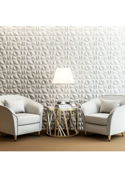 Kendinden Yapışkanlı Duvar Kağıdı Esnek Köpük Paneli 3D Boyutlu Piramit Desen Beyaz 70X70
