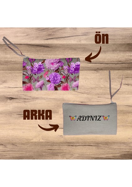 Renkli Kelebekler 3d Görünümlü Kişiye Özel Isim Eklenen Keten El Çantası | Şık Ve Dayanıklı