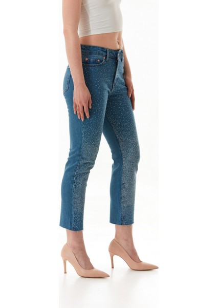 Taşlı Yüksek Bel Mom Jean