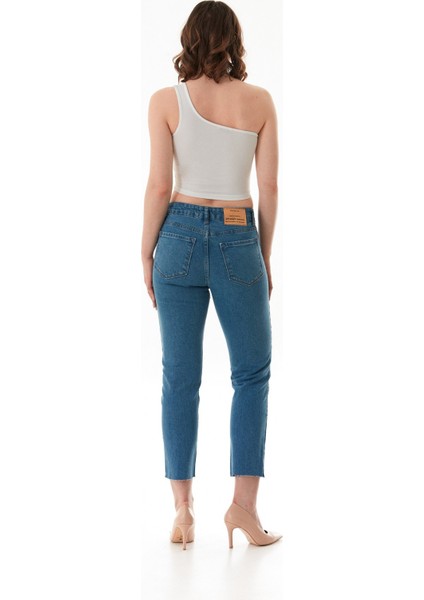 Taşlı Yüksek Bel Mom Jean