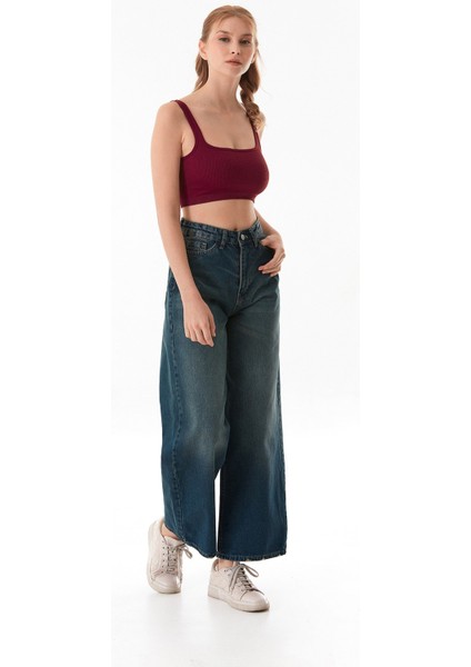 Yüksek Bel Fermuarlı Baggy Jean