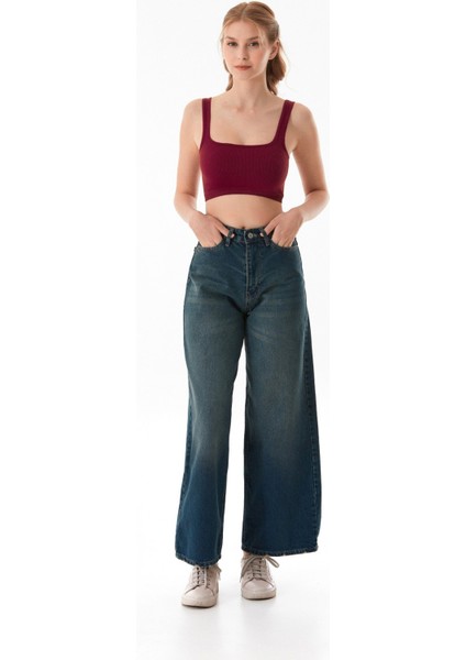 Yüksek Bel Fermuarlı Baggy Jean