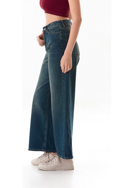 Yüksek Bel Fermuarlı Baggy Jean