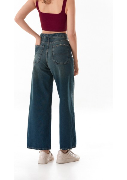 Yüksek Bel Fermuarlı Baggy Jean