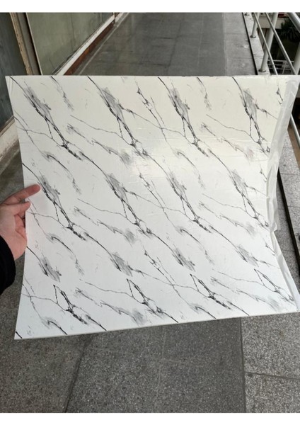 50X50 cm 0,27 M² Kendinden Yapışkanlı Duvar Kağıdı Esnek Köpük Paneli 3D Boyutlu Mermer Desen Beyaz