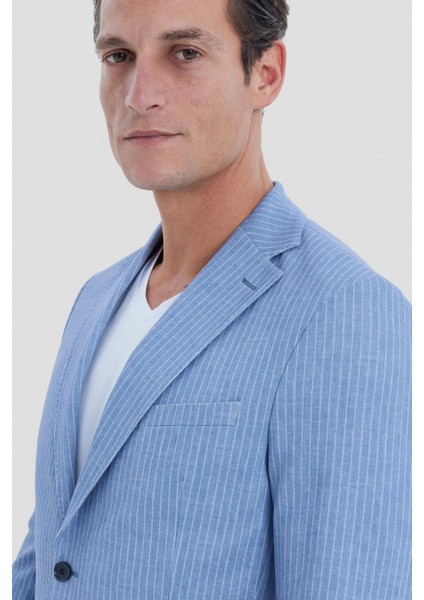 Erkek Mavi Çizgili Mono Yaka Slim Fit Ceket indirimleri