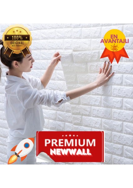 Kendinden Yapışkanlı Duvar Kağıdı Esnek Köpük Paneli 3D Tuğla Desen Beyaz 1 Adet 35X38 cm