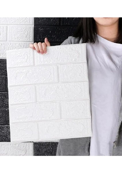 Kendinden Yapışkanlı Duvar Kağıdı Esnek Köpük Paneli 3D Tuğla Desen Beyaz 1 Adet 35X38 cm
