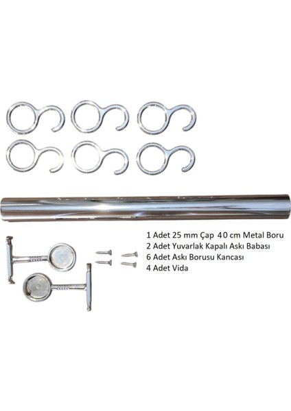 Mutfak Tezgah Üstü 40 cm Yuvarlak Askı Borusu Seti, Tavan Askı Aparatı ve Askı Boru Kancaları ile indirimleri