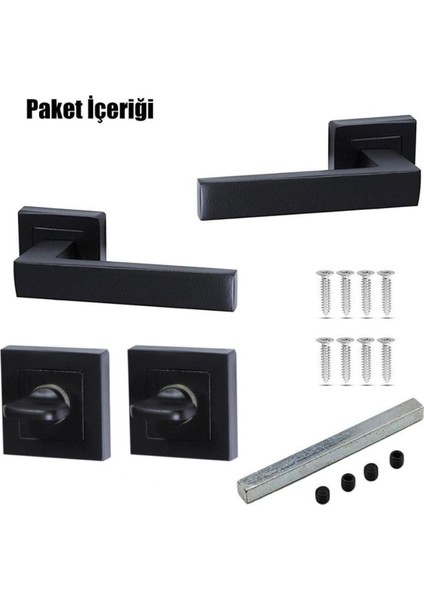 Kare Rozetli Kapı Kolu Wc-Banyo Siyah / 40MM Wc-Banyo Sessiz Kapı Kilidi Siyah - Tam Set