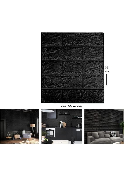 Siyah Silinebilir Kendinden Yapışkanlı Duvar Kağıdı Esnek Panel 3D Tuğla Desen 35X38CM 1 Adet