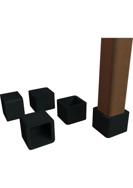 30X30 mm Kare Pvc Sandalye Profil Ayak Pabucu Sessiz Yumuşak - Siyah (4 Adet)