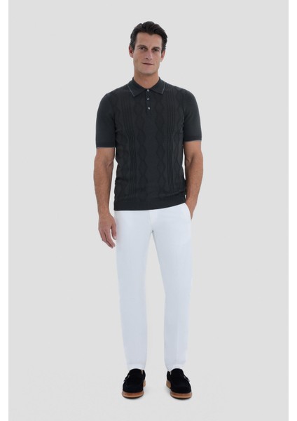 Erkek Yeşil Polo Yaka Örgü Desenli Tişört