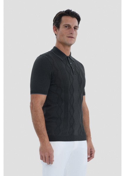 Erkek Yeşil Polo Yaka Örgü Desenli Tişört modelleri