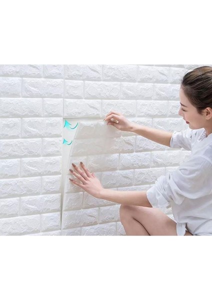 Tek Parça 70X23CM (0,17M2) Beyaz Kendinden Yapışkanlı 3D Duvar Kağıdı Paneli