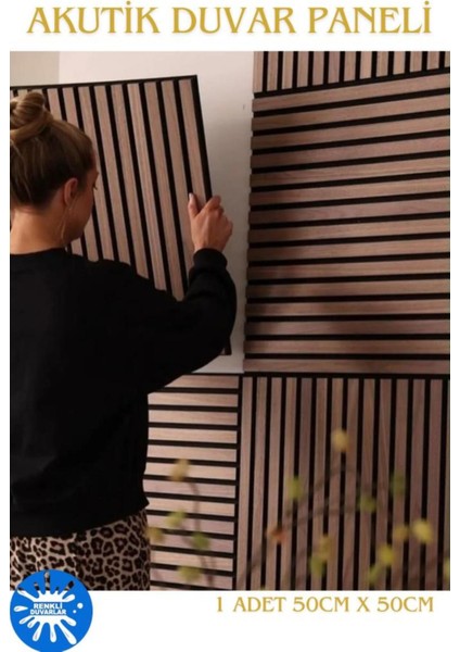 50X50CM 1 Adet Dekoratif Akustik Panel 3mm Keçe ve 8mm Mdflam Salon Ofis Duvar Çıtası Paneli Kula