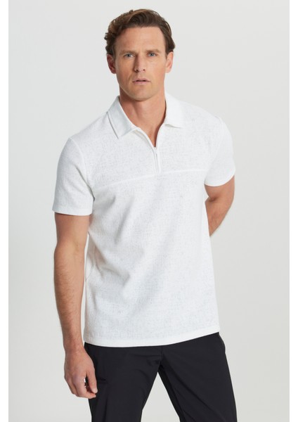 Pamuklu Slim Fit Dar Kesim Polo Yaka Jakarlı Esnek Tişört