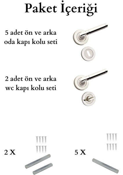 Saten Kapı Kolu Verda Rozetli 3 1 Daire Seti (7 Takım) Nikel Saten Oda
