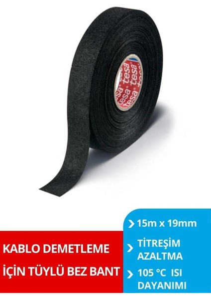 51608 Polyester Tüylü Bez Bant Siyah 15M x 19MM