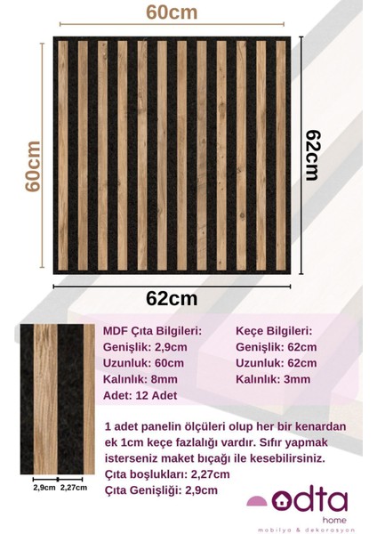 Akustik Duvar Paneli |60X60CM | Dekoratif Duvar Paneli | Ahşap Dekoratif | Kendinden Yapışkanlı |