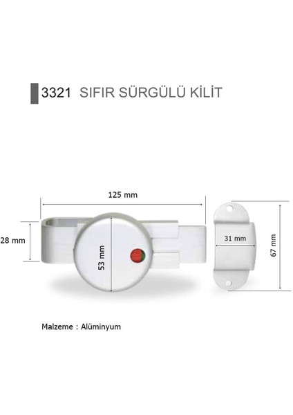 Islak Hacim 13 mm Kompakt Kabin Alm. Sıfır Sürgülü Kapı Kilidi