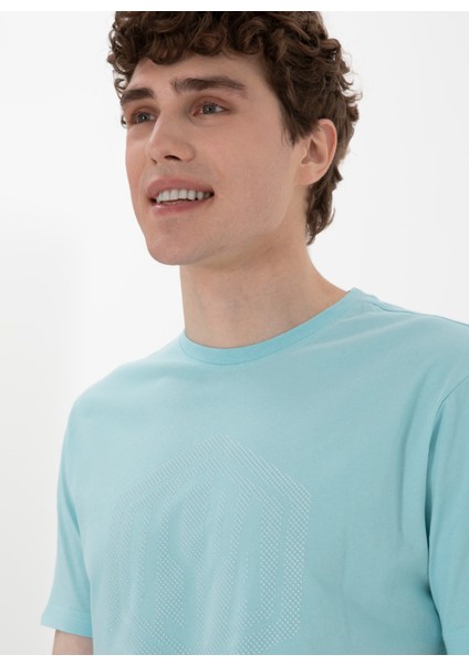 Bisiklet Yaka Mavi Erkek T-Shirt Gaston
