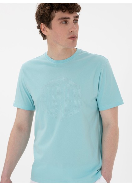 Bisiklet Yaka Mavi Erkek T-Shirt Gaston