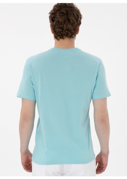 Bisiklet Yaka Mavi Erkek T-Shirt Gaston