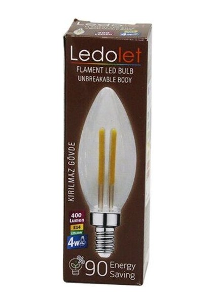 Ledolet 4W=45W - E14 Mum Flament LED Rustik Ampul 400LUMEN - 3000K Kırılmaz Gövde (5057)