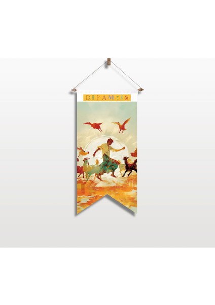Renkli Sanatsal Duvar Bayrağı – Kadın ve Hayvan Figürlü Modern Kumaş Duvar Dekoru | 25 x 50 – 50 x 100 cm