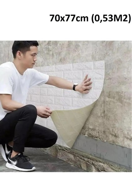 70X77CM(0,53M2) Kendinden Yapışkanlı Beyaz Esnek Sünger Beyaz Tuğla Duvar Kağıdı Paneli Köpük