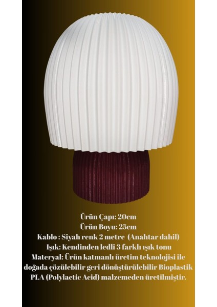 Vera Modern Tasarım Bordo Gövde Abajur Kendinden Ledli 3 Farklı Işık Tonu (Plastik) modelleri
