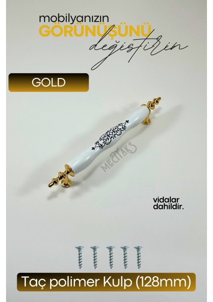 Siyah Taç Porselen Görünümlü Dolap Çekmece Kulpu (128MM) Gold