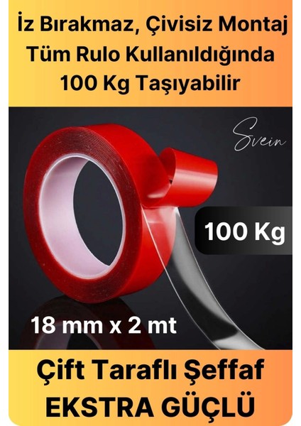 100 kg Şeffaf Çift Taraflı Çok Amaçlı Güçlü Tamir Silikon Bant Dış Mekan Akrilik Bandı 18 Mm-2 mt