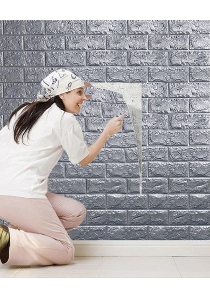 Kendinden Yapışkanlı 3D Duvar Kağıdı Paneli 70X38 cm Gri