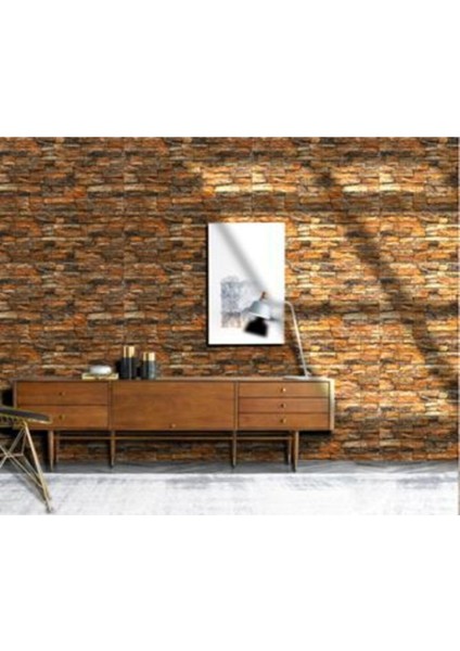 NW47 Kendinden Yapışkanlı Çok Renkli Taş Siyah Kırmızı Sarı Duvar Paneli 70X77 cm 4 Adet