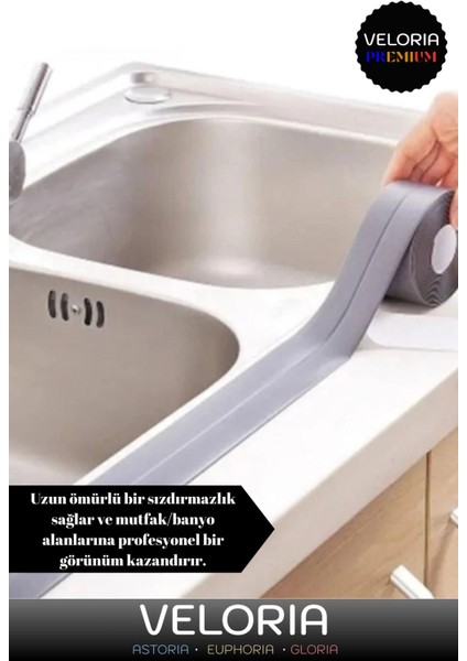 Premium Seri Su Geçirmez Sızdırmaz Dayanıklı Yağ Kenar Küf Önleyici 3.2 M Gri Izolasyon Bant 5 Adet modelleri