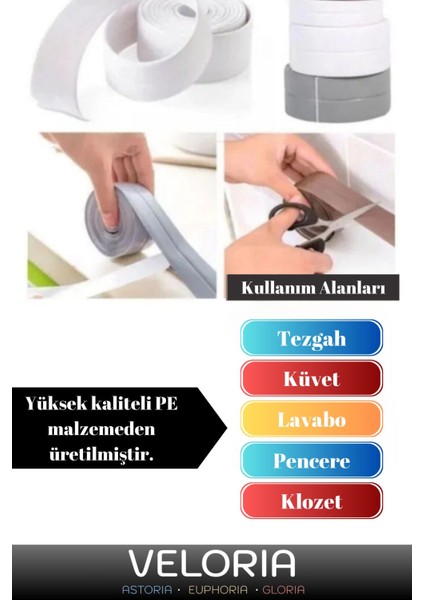 Premium Seri Su Geçirmez Sızdırmaz Dayanıklı Yağ Kenar Küf Önleyici 3.2 M Gri Izolasyon Bant 5 Adet fırsatları