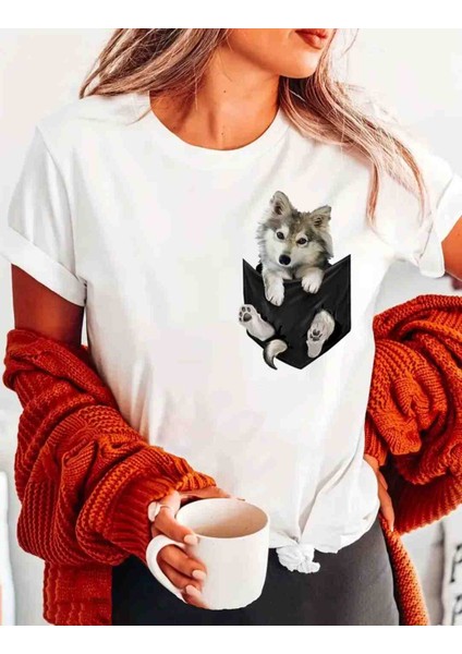 Minik Kurt Baskılı Özel Tasarım Oversize Tshirt