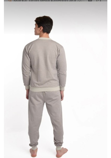 V Yaka Ribana Manşetli Pamuklu Geniş Kesim Klasik Erkek Pijama Takımı