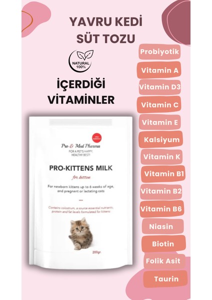 2 Adet Kedi Biberon Hediye 2 Adet Yavru Kedi Süt Tozu 200 gr Anne Sütü Destekli Probiyotikli