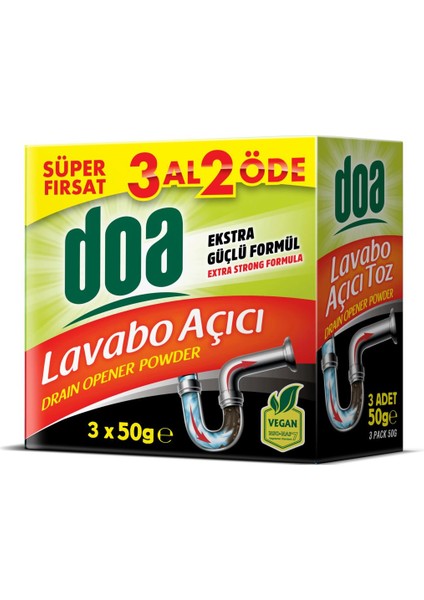 Lavabo Açıcı Toz 3X50 Gr. Ekstra Güçlü Vegan Formül