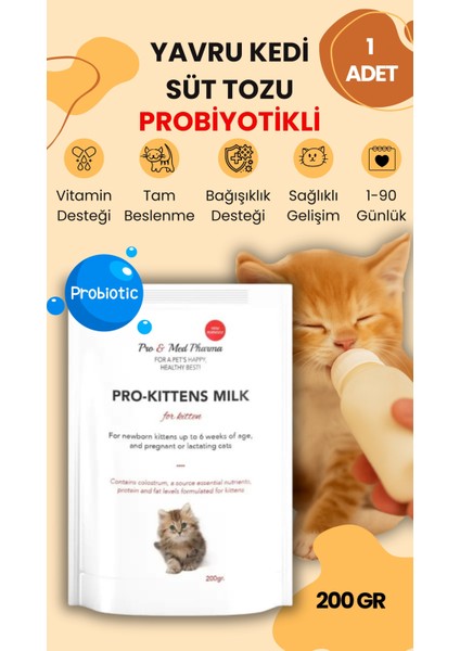 1 Adet Anne Sütü Destekli Probiyotikli Yavru Kedi Süt Tozu 200 gr Hamile Kedi Kullanımına Uygun