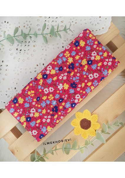 Kumaş Poplin Bahar Çiçekleri Fuşya Zemin Cotton 50*170 cm (1 Parça)